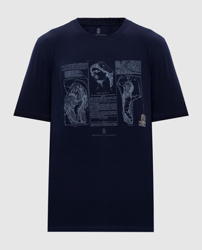 Brunello Cucinelli Синя футболка з брендовим принтом M0B138517