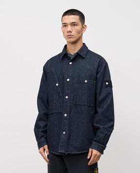 Stone Island Синяя рубашка джинсовая с патчем логотипа K2S151100008S00J7