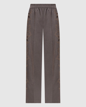 Twinset Коричневые брюки из шерсти с вышивкой 262TP2631