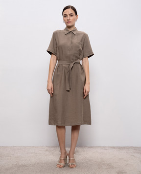 Peserico Коричнева сукня з льоном A0203905435