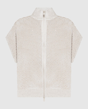 Brunello Cucinelli Бежевий ажурний жилет з паєтками MDV762136
