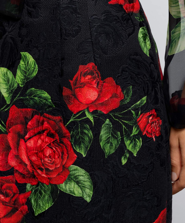 Dolce&Gabbana Черная юбка с шелком в принт F4CS8TFSTB4 изображение 5