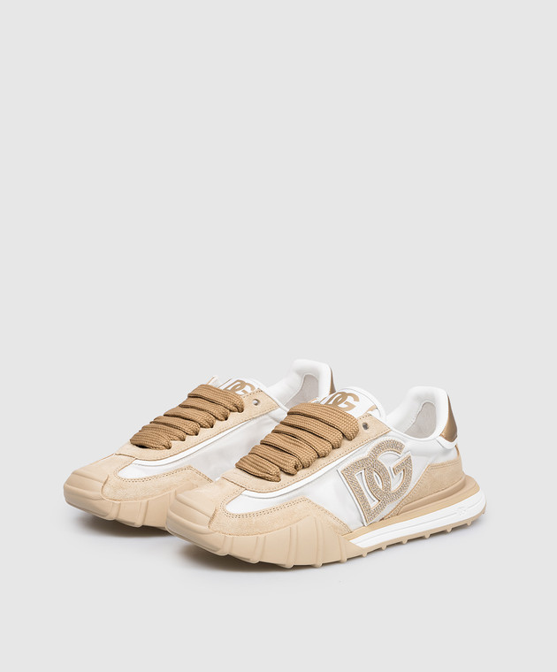 Dolce&Gabbana Бежевые комбинированные кроссовки Athletic с монохромной нашивкой с кристаллами CK2384A6N71 изображение 2