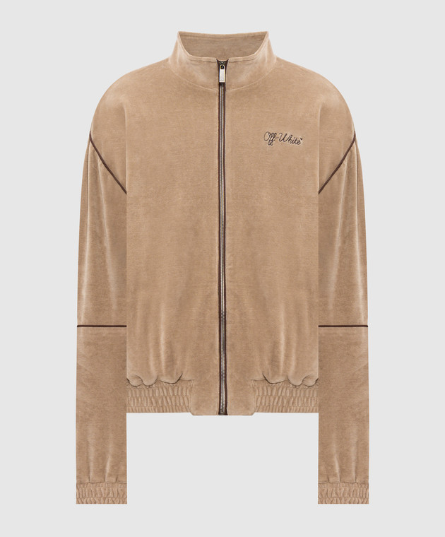 Off-White Бежевая бархатная спортивная куртка с вышивкой логотипа 44MBD05SF26J001