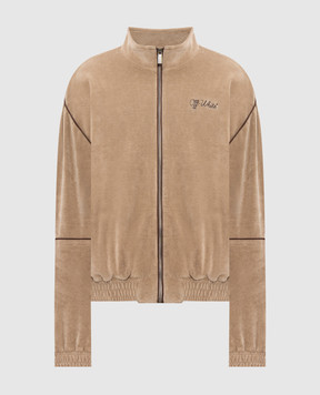 Off-White Бежева оксамитова спортивна куртка з вишивкою логотипа 44MBD05SF26J001