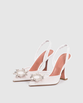 Amina Muaddi Белые слингбеки Begum с кристаллами 13S362832BEG