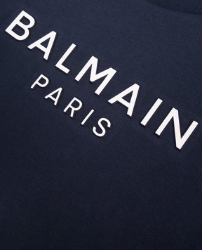 Balmain Детская синяя футболка с фактурным логотипом BZ8L11Z36721214