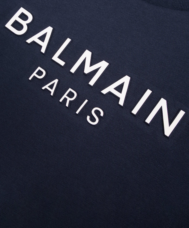 Balmain Детская синяя футболка с фактурным логотипом BZ8L11Z36721214 изображение 3