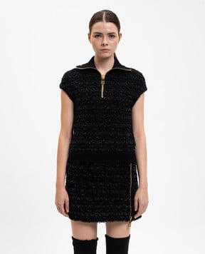 Balmain Чорний тідовий топ з блискавкою FF0GB025KJ16