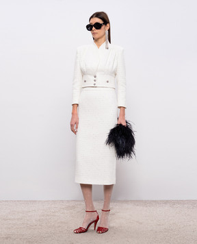 Alessandra Rich Белый твидовый укороченный жакет с пайетками FABX4326F4702