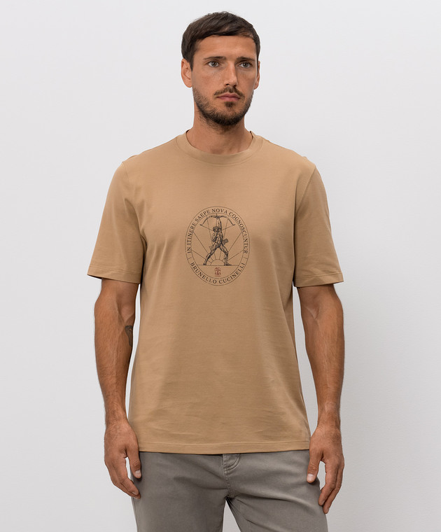 Brunello Cucinelli Коричневая футболка с принтом M0B138519 изображение 3