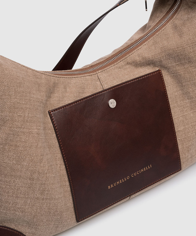 Brunello Cucinelli Коричневая сумка с леном с принтом логотипа MBACBU442P изображение 4