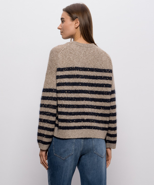 Brunello Cucinelli Коричневий светр з вовни в кашеміру в смужку MGY563700P зображення 4