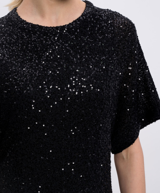 Brunello Cucinelli Чорна сукня міді з льону, кашеміру та шовку в паєтки MDJ560A90 зображення 4