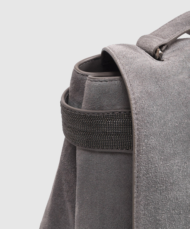 Brunello Cucinelli Серая замшевая сумка-сетчел с тиснением логотипа MBDLB2816 изображение 4