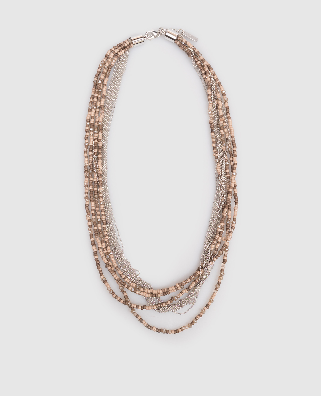 Коричневые многослойные бусы с кристаллами и цепочкой мониль