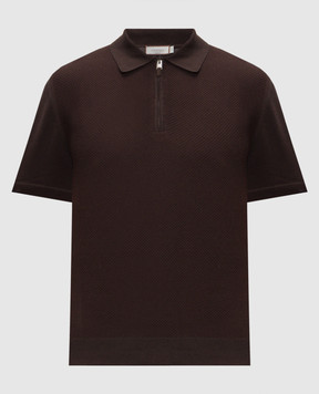 Canali Коричневе поло з бавовни в тканий візерунок MK02461C0454