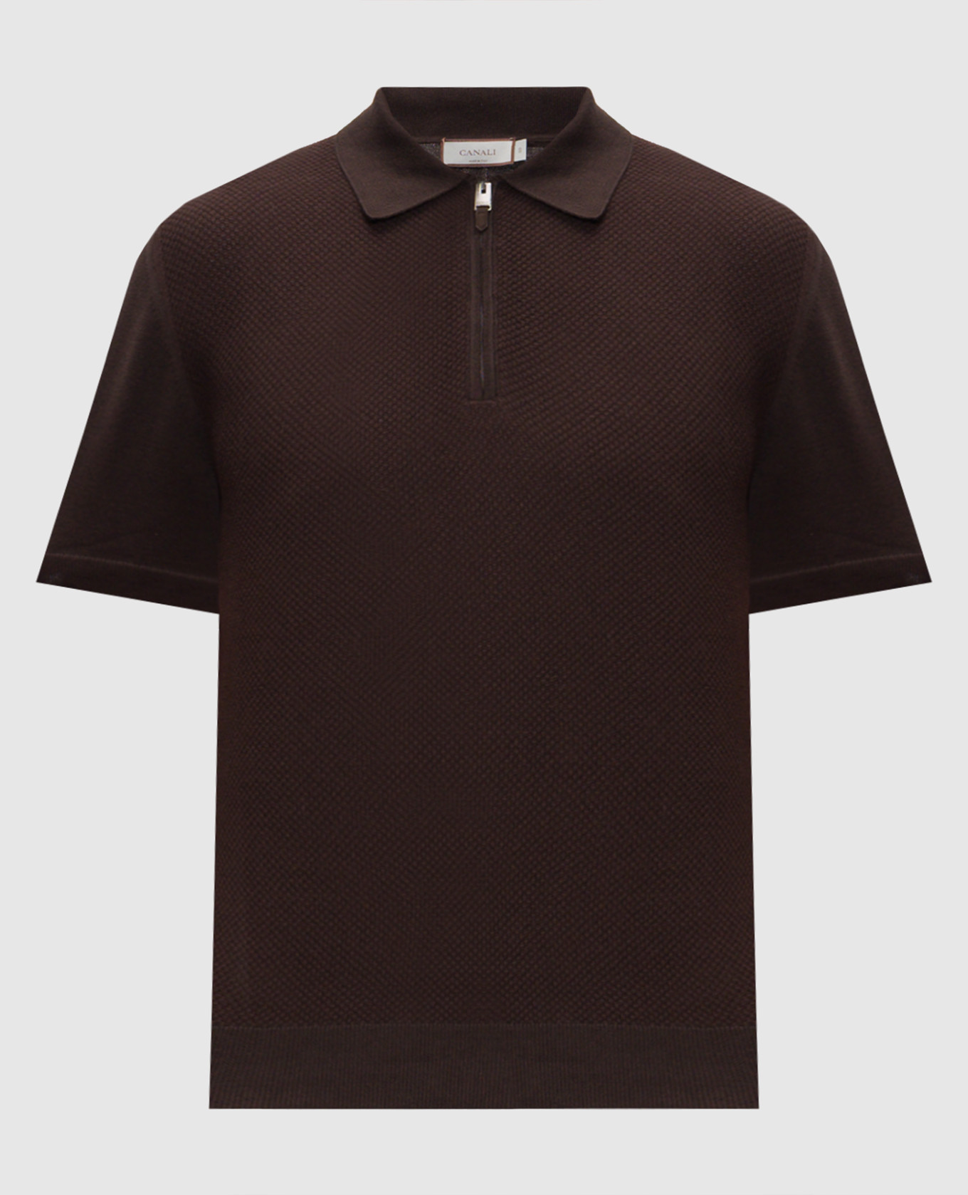 Коричневое поло из хлопка в тканом узоре