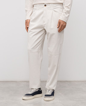 Brunello Cucinelli Бежевые брюки в тканом узоре M232PF1060