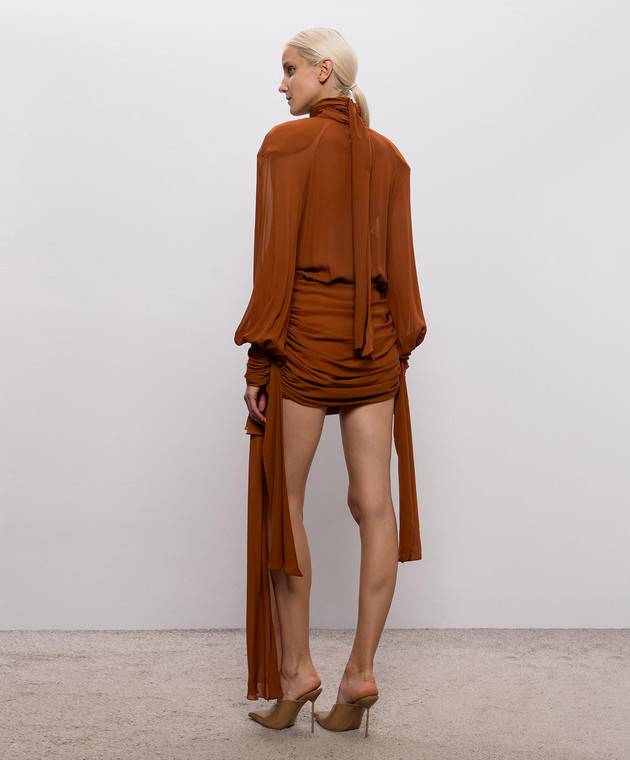 Rowen Rose Коричневое платье мини со шлейфом DRSRR479 изображение 4