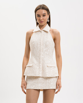 David Koma Твидовый жилет цвета айвори в пайетке RE26DK80T