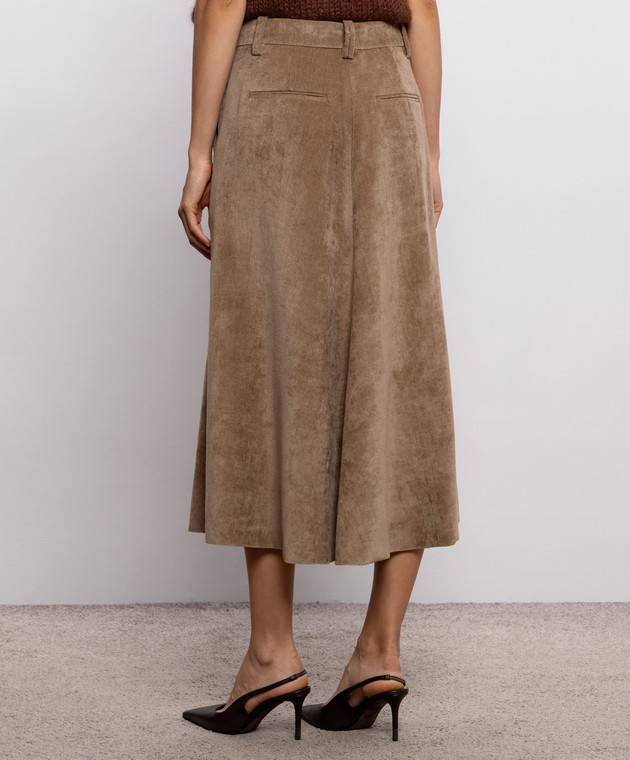 Brunello Cucinelli Коричневая вельветовая юбка миди MP547G4099 изображение 4