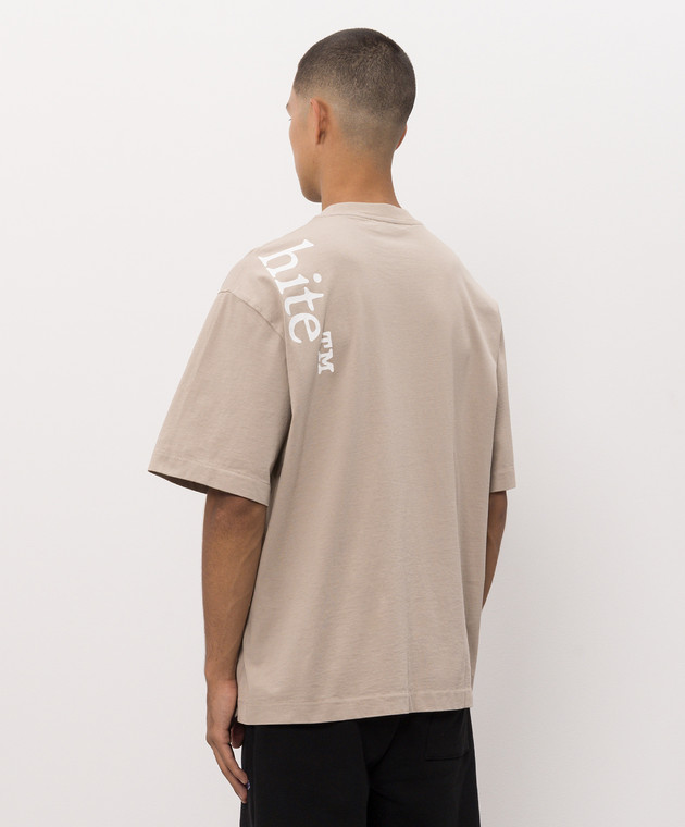 Off-White Бежевая футболка с принтом логотипа 44MAA120F26J010 изображение 4