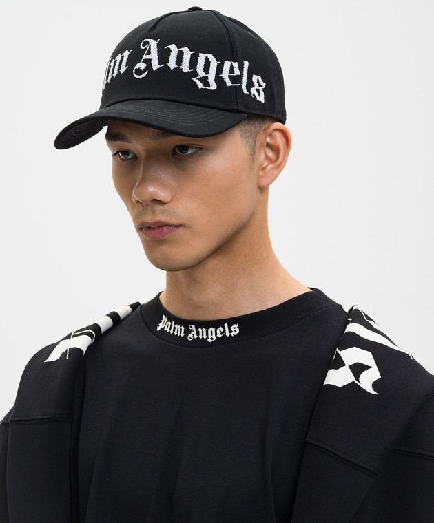 Palm Angels Черная кепка с контрастной вышивкой логотипа PMLB104S26FAB003 изображение 2