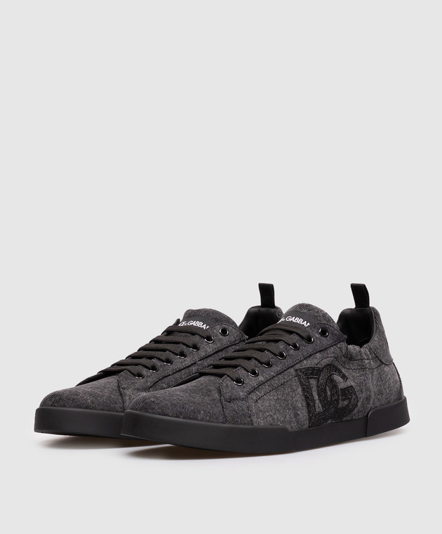 Dolce&Gabbana Чорні кросівки з вишивкою монограми CS2445A0974 зображення 2