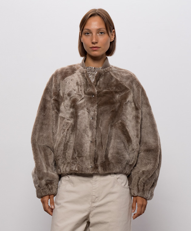 Brunello Cucinelli Коричневая дубленка с цепочкой мониль MPMRA3351 изображение 3