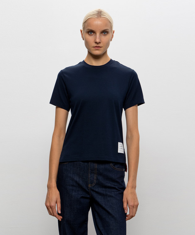 Thom Browne Голубая футболка с нашивкой логотипа FJS036A05398 изображение 3
