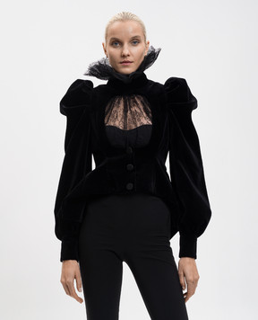 Alexander McQueen Чорний оксамитовий жакет з вирізом 849830QFABM