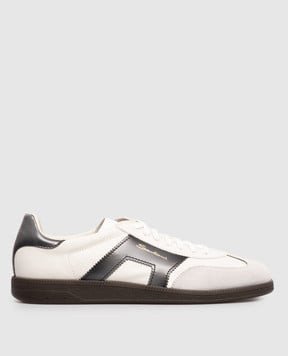 Santoni Білі комбіновані кеди з логотипом MBPL21965DKTCYNE