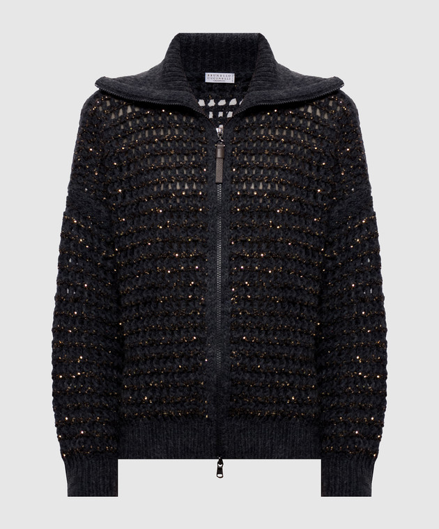 Brunello Cucinelli Синій ажурний кардиган з паєтками MGO378806