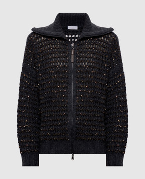Brunello Cucinelli Синий ажурный кардиган с пайетками MGO378806