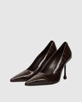 Jimmy Choo Коричневые кожаные лакированные туфли Ixia с тиснением под кожу крокодила IXIA95CBH