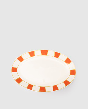 Geminiano Cozzi 1765 Білие порцелянове овальне блюдо Striche Arancio e Oro TTCFL20329053
