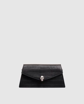 Alexander McQueen Черная кожаная сумка Skull с тиснением под кожу крокодила 8746981HBT2