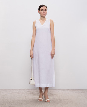 Peserico Біла сукня з льону з ланцюжком моніль S0216802647