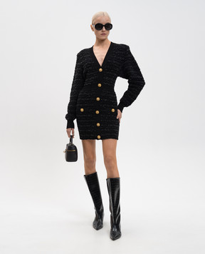 Balmain Чорна твідова сукня з акцентними плечима FF0R8890KJ16