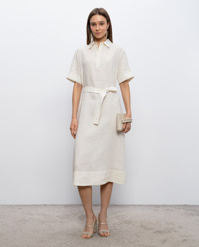 Peserico Сукня кольору айворі з льону з ланцюжком моніль S0241602647