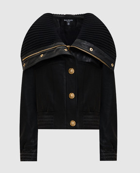 Balmain Чорна шкіряна куртка з брендовою фурнітурою GF1TE205LE04