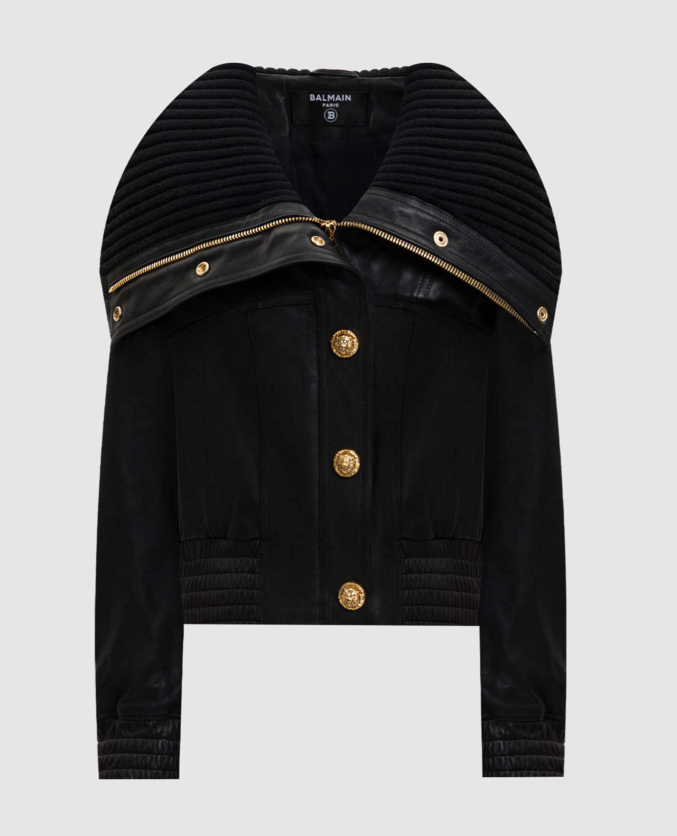 

Черная кожаная куртка с брендовой фурнитурой, Черный, Кожаные куртки