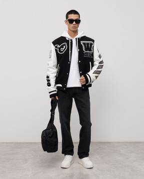 Off-White Чорний комбінований бомбер з логотипом 44MJA122C9L005