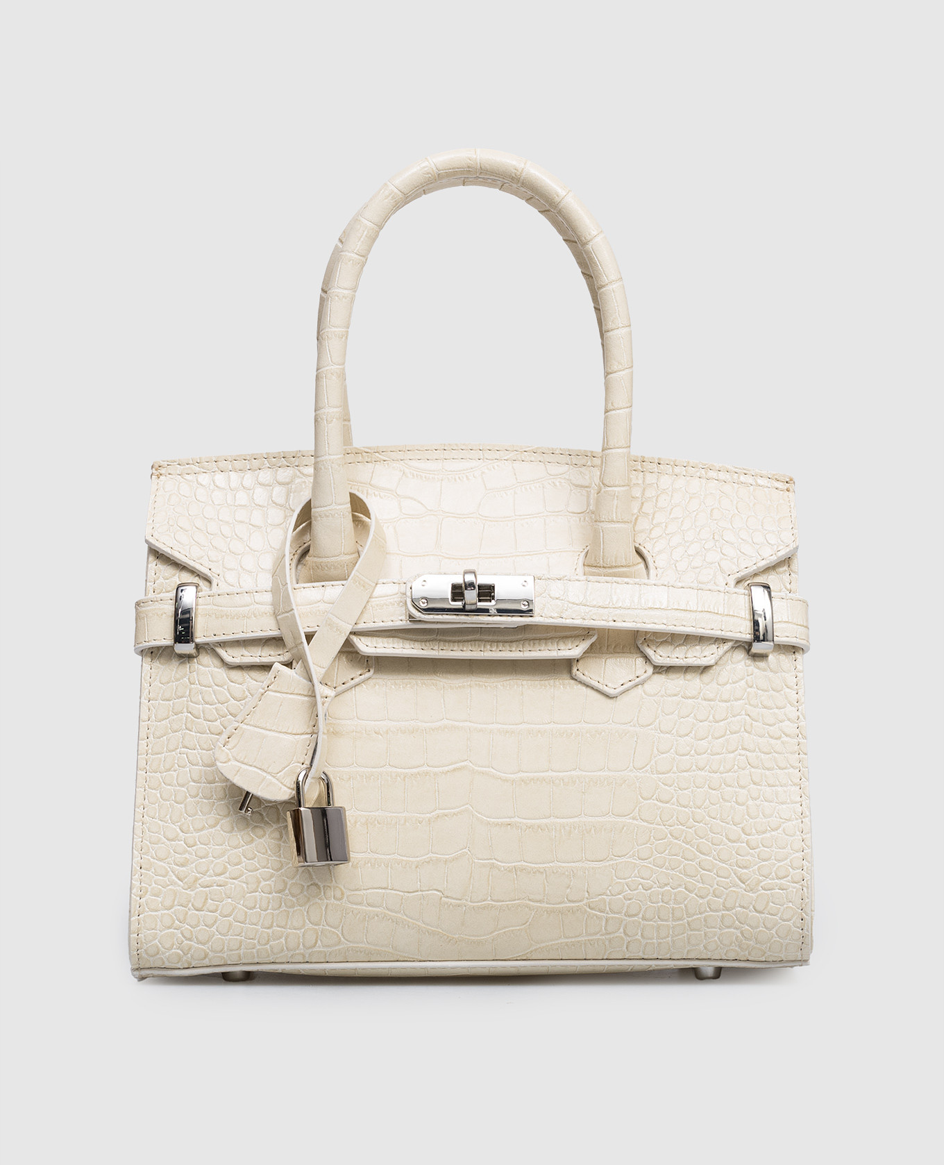 Белая кожаная сумка Cocco с тиснением под кожу крокодила
