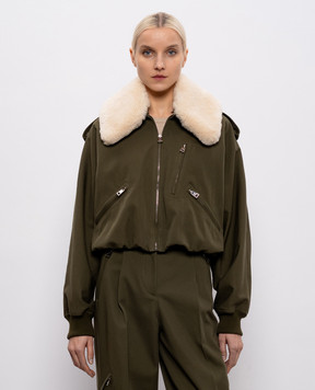 Givenchy Куртка кольору хакі з вовною та знімним хутром BW00TT164D