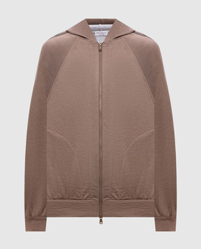 Brunello Cucinelli Коричнева спортивна куртка із шовком з ланцюжком моніль MD828SM606