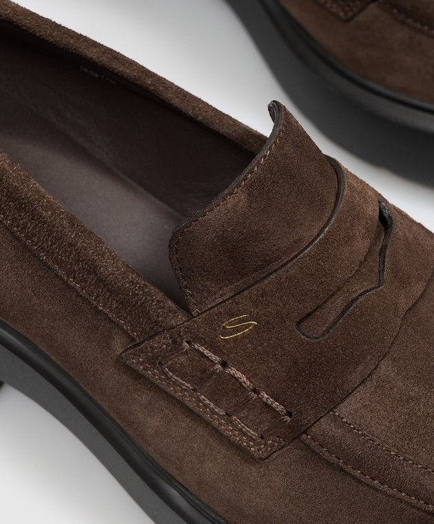 Santoni Коричневі замшеві лофери з монограмою WUEW71868SMOTHLW зображення 5