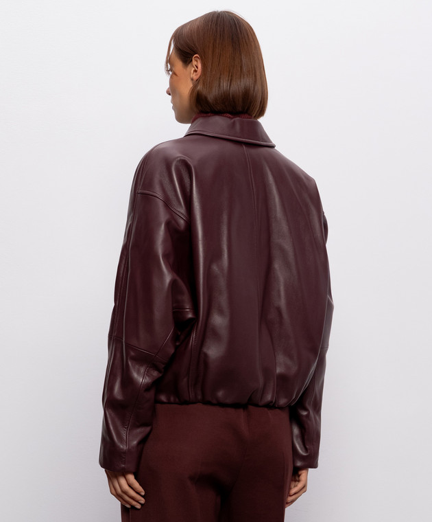 Brunello Cucinelli Бордова шкіряна куртка з ланцюжком моніль MPNMO7638P зображення 4