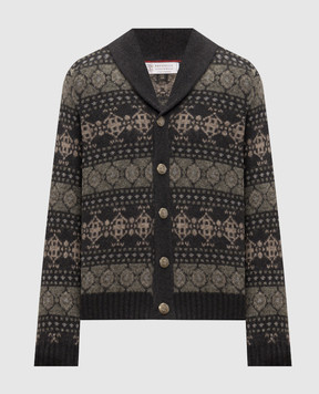 Brunello Cucinelli Сірий кардиган з кашеміру у візерунок M22506306